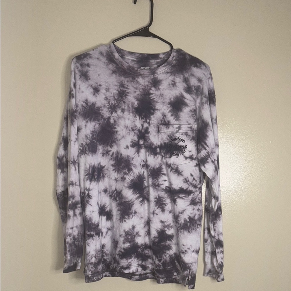 4. PINK Victoria's Secret Tie-Dye Long Sleeve Shirt - Purple and White